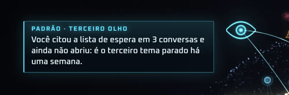 Um pensamento do tipo padrão, o terceiro olho, com o olho ciano ao lado do cartão