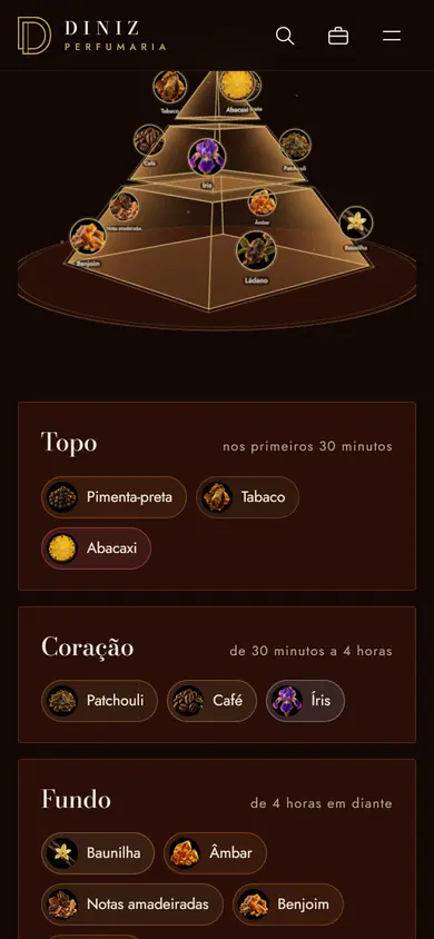 A pirâmide de notas em 3D: topo, coração e fundo, com quanto tempo cada uma dura