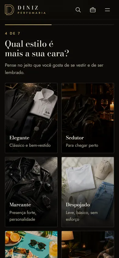 Uma pergunta do quiz que indica três perfumes