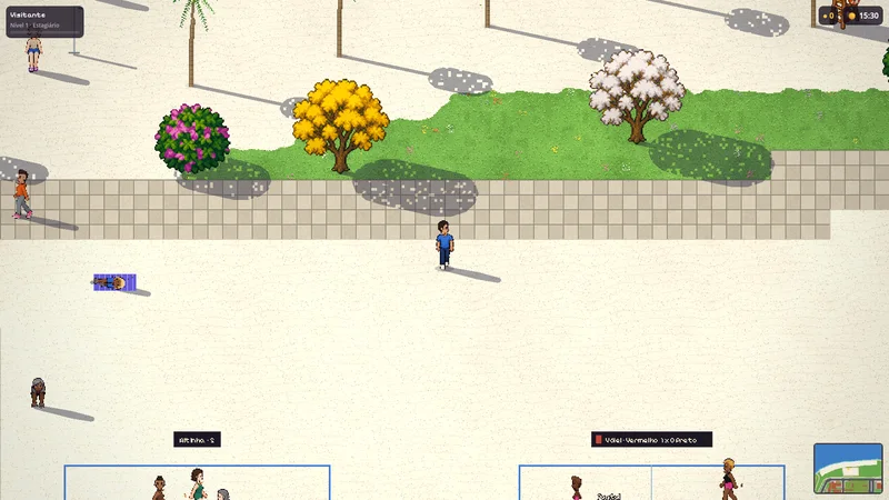 A prainha no fim da tarde, com gente andando e jogando vôlei